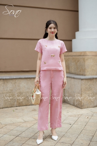 SONO - Bộ dài linen thêu hoa rơi