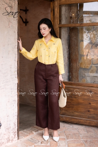 SONO - Áo sơ mi linen thêu hoa rơi