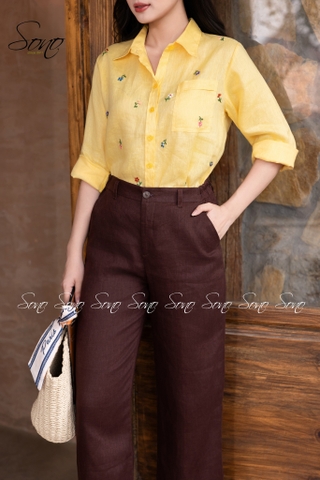 SONO - Áo sơ mi linen thêu hoa rơi