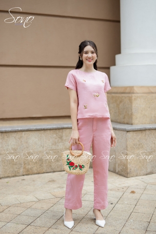 SONO - Bộ dài linen thêu hoa rơi