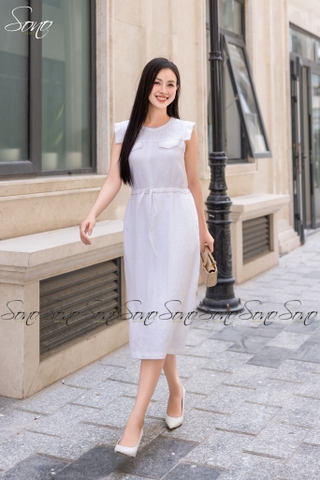 SONO - Đầm linen rút dây eo đột chỉ nổi