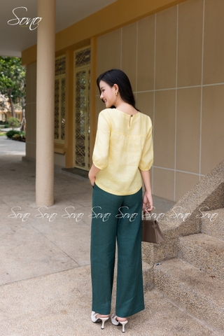 SONO - Áo linen tay lồng đèn thêu nhánh hoa trắng