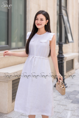 SONO - Đầm linen rút dây eo đột chỉ nổi