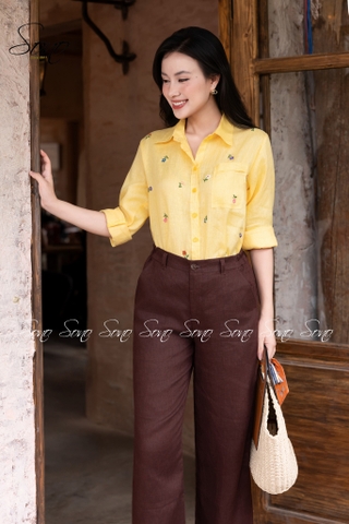 SONO - Áo sơ mi linen thêu hoa rơi