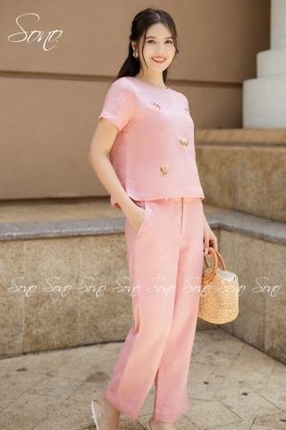 SONO - Bộ dài linen thêu hoa rơi