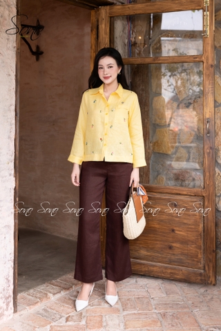 SONO - Áo sơ mi linen thêu hoa rơi