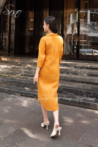 SONO - Đầm sơ mi thêu 2 bên hoa trắng