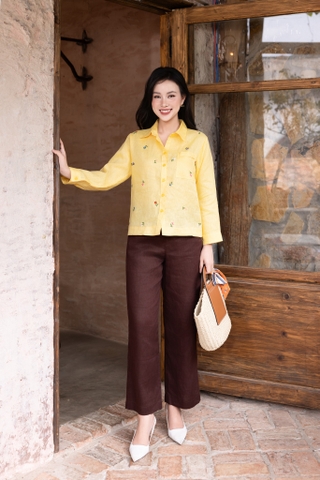 SONO - Áo sơ mi linen thêu hoa rơi