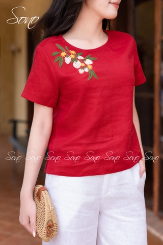 SONO - Áo linen thêu quả dâu