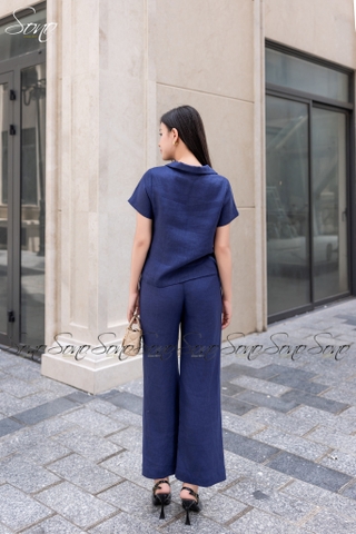 SONO - Bộ dài linen cổ V đính nút gỗ