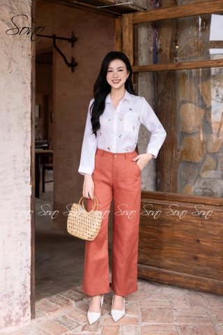 SONO - Áo sơ mi linen thêu hoa rơi