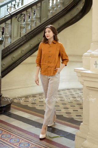SONO - Áo sơ mi linen xếp ly