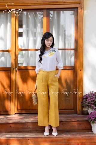 SONO - Áo linen tay lỡ thêu nhành hoa rơi