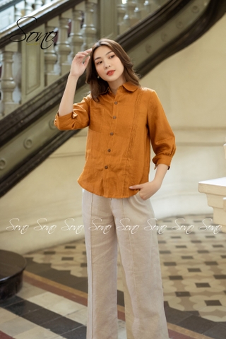 SONO - Áo sơ mi linen xếp ly