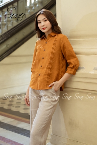 SONO - Áo sơ mi linen xếp ly