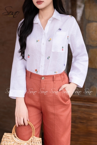 SONO - Áo sơ mi linen thêu hoa rơi