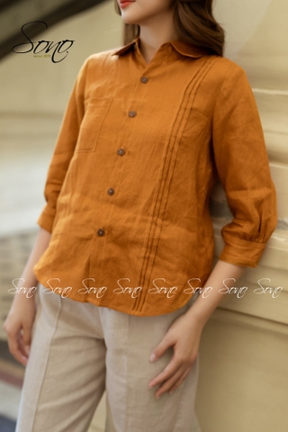 SONO - Áo sơ mi linen xếp ly