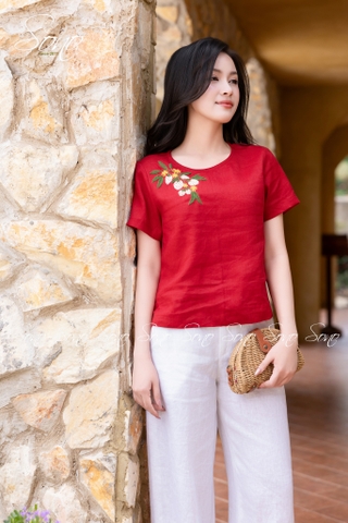 SONO - Áo linen thêu quả dâu