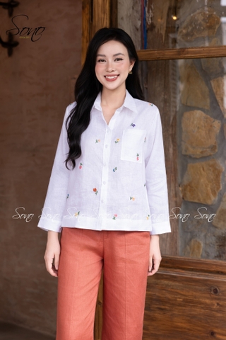 SONO - Áo sơ mi linen thêu hoa rơi