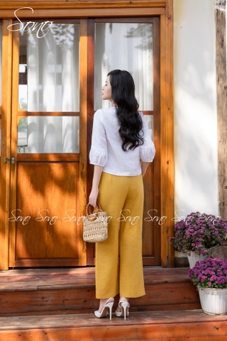 SONO - Áo linen tay lỡ thêu nhành hoa rơi