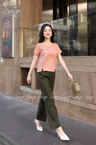 SONO - Áo linen thêu bông lúa