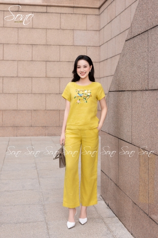 SONO - Bộ dài linen thêu cành hoa và chim