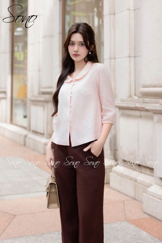 SONO - Áo linen tay lỡ cổ sen trơn