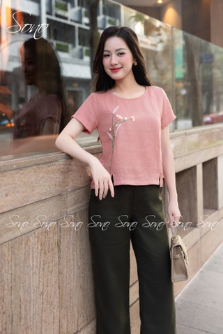 SONO - Áo linen thêu bông lúa