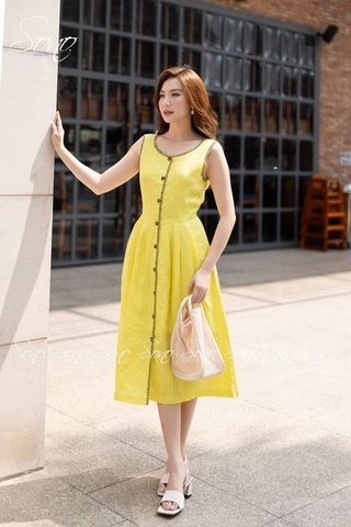 SONO - Đầm linen đột chỉ xương cá