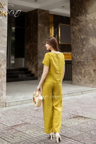 SONO - Bộ dài linen thêu cành hoa ngực