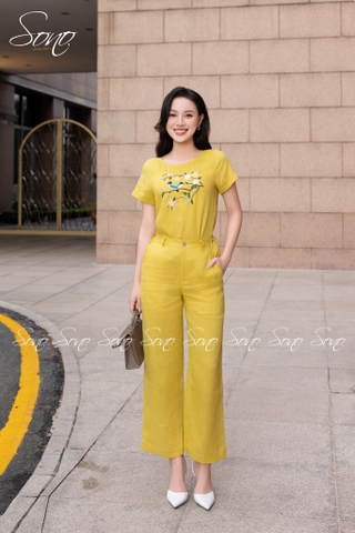 SONO - Bộ dài linen thêu cành hoa và chim