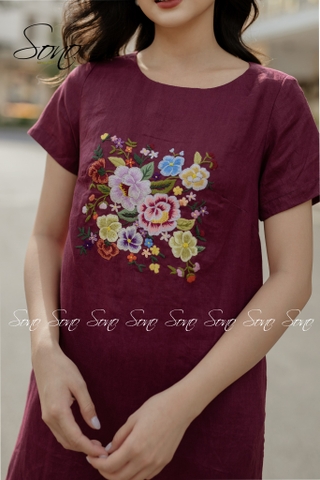 SONO - Đầm linen thêu hoa nhiều màu có tay