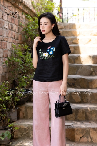SONO - Áo linen thêu hoa và bướm