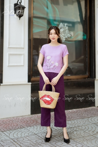 SONO -  Áo linen thêu hoa se sợi trắng