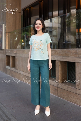 SONO - Áo linen nút bên thêu hoa to