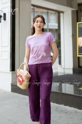 SONO -  Áo linen thêu hoa se sợi trắng