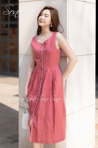 SONO - Đầm linen đột chỉ xương cá