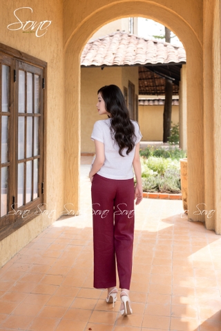 SONO - Áo linen nút bọc thêu hoa đỗ