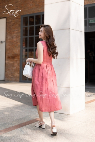 SONO - Đầm linen đột chỉ xương cá