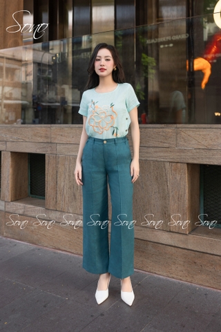 SONO - Áo linen nút bên thêu hoa to