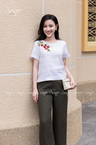 SONO - Áo linen thêu quả dâu