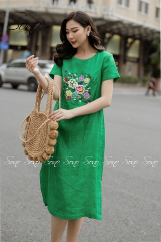 SONO - Đầm linen thêu hoa nhiều màu có tay