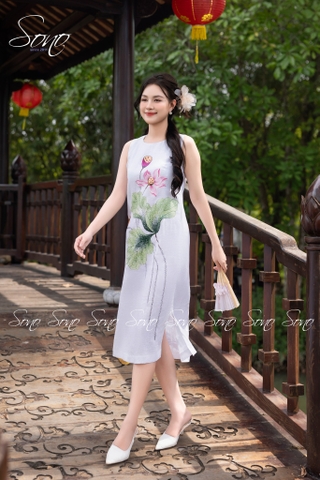 SONO - Đầm linen vẽ hoa sen