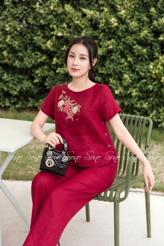 SONO - Bộ dài linen thêu hoa thiên lý