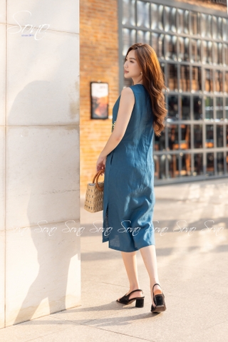 SONO - Đầm linen sát nách thêu hoa chấm màu