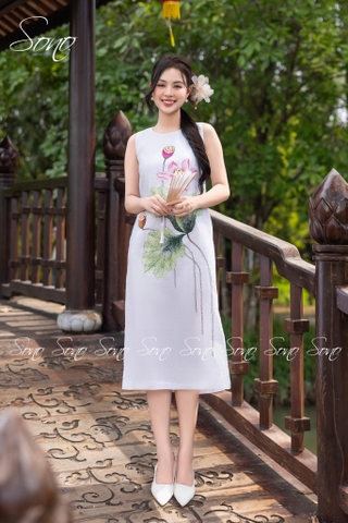 SONO - Đầm linen vẽ hoa sen