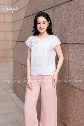 SONO - Áo linen tay dơi thêu hoa bướm