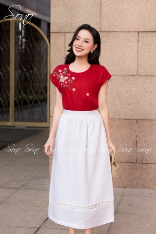 SONO - Chân váy linen dài phối ren