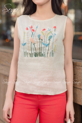 SONO - Áo linen sát nách thêu nhiều màu