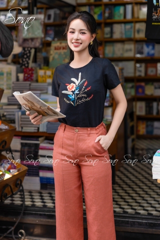 SONO - Áo linen thêu cành lá